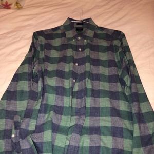 J Crew Men's Plaid Shirt - Green and Blue Plaid